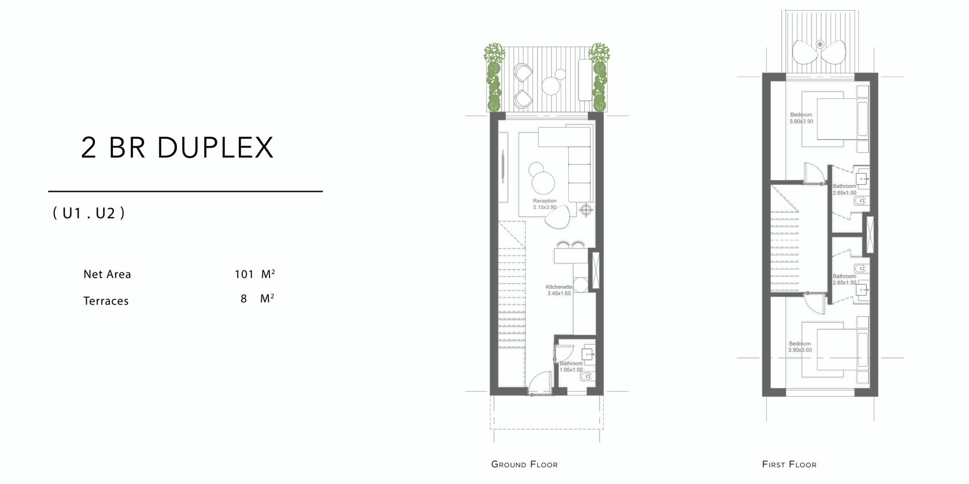 2 BR Duplex layout