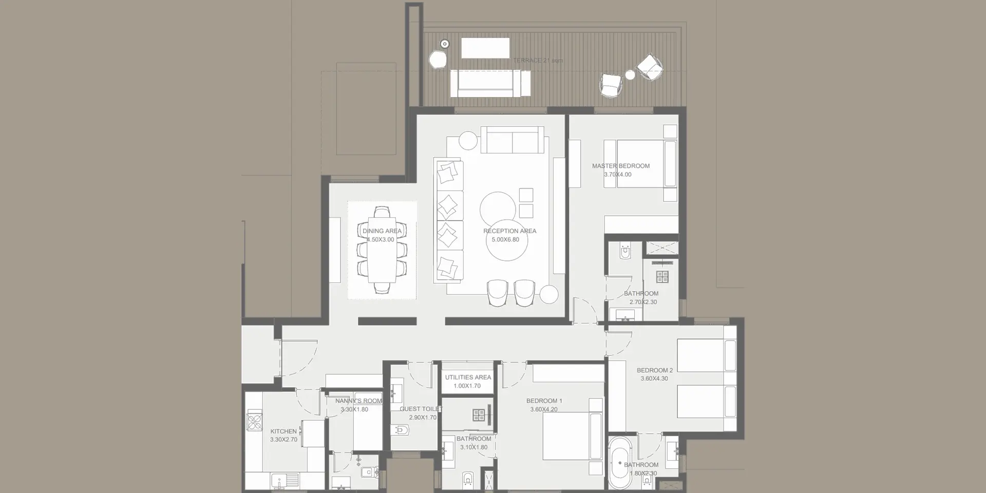 3 BR apartment layout